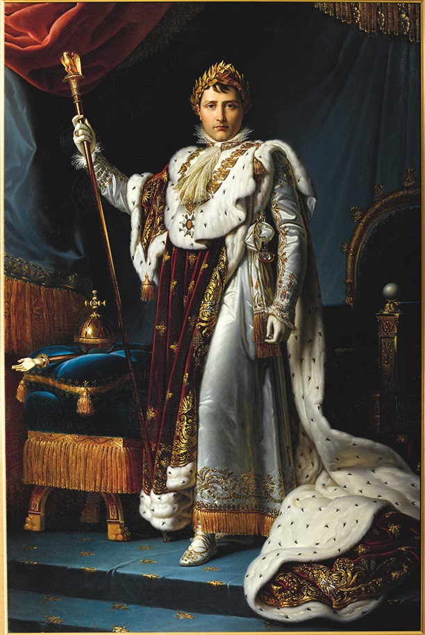 〈身著加冕禮服的拿破崙一世畫像〉，François Gérard，1806。畫中拿破崙頂戴桂冠。